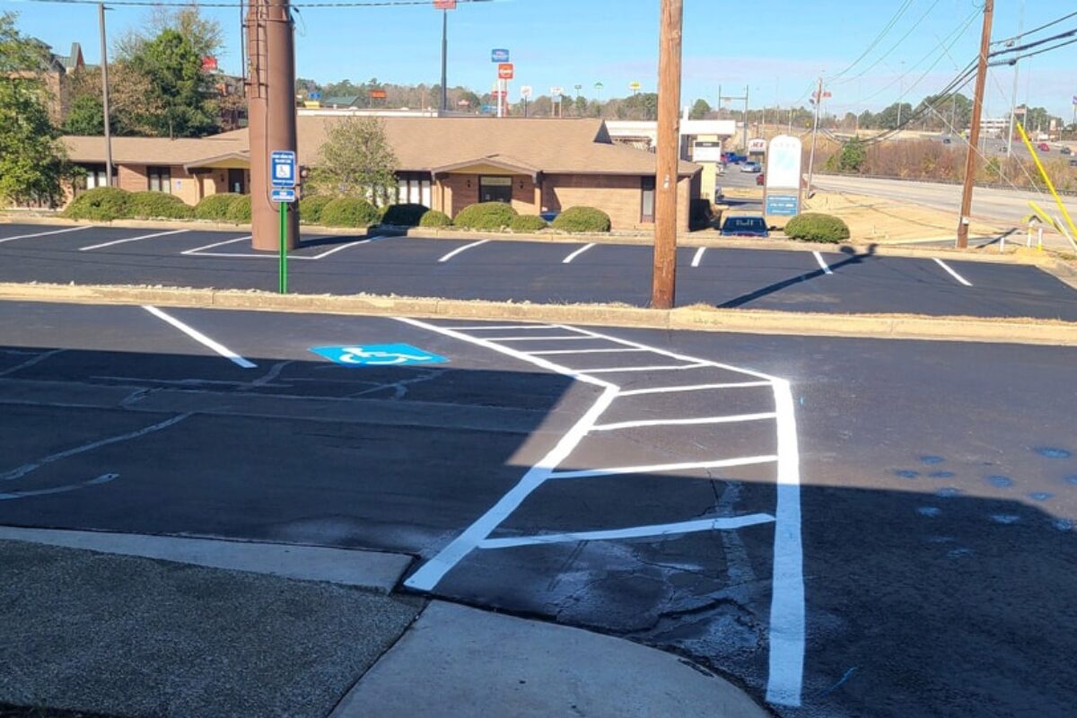 photo of newly sealcoated business parking lot